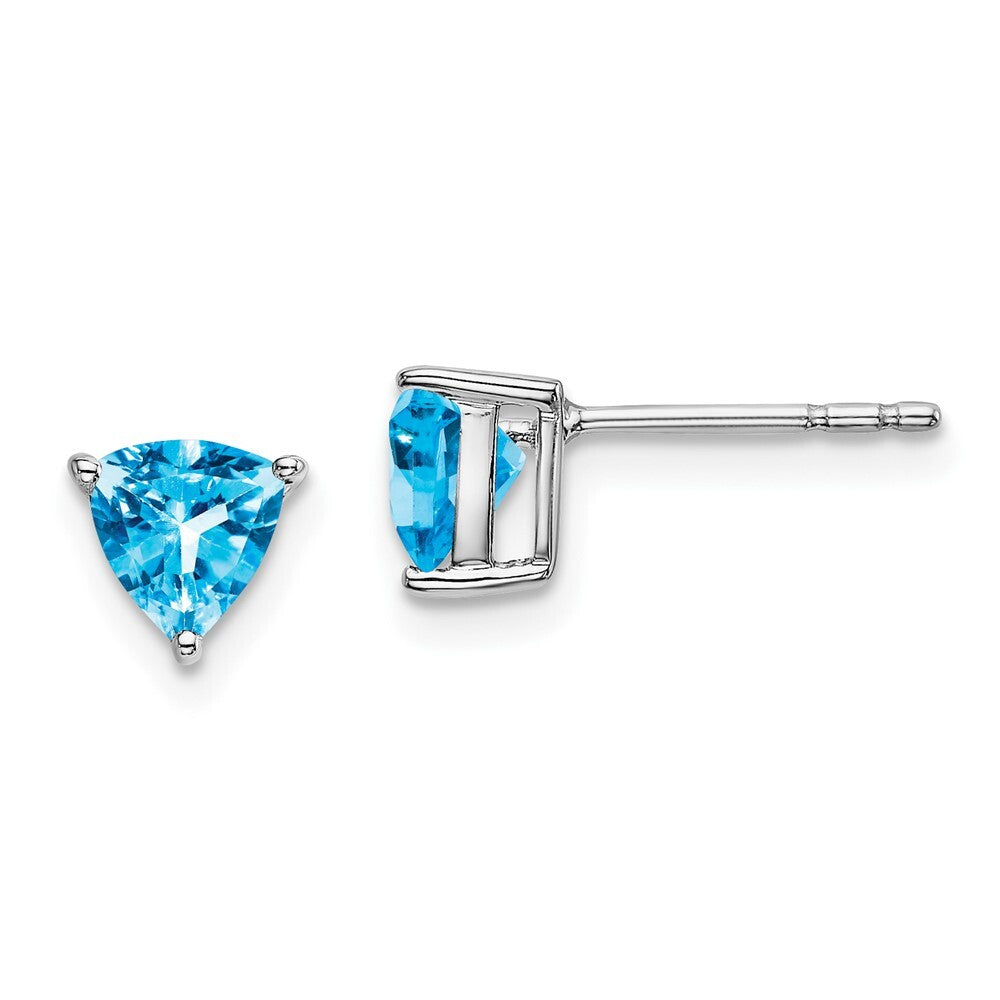14k White Gold Trillion Blue Topaz Stud Earrings Gift for Women