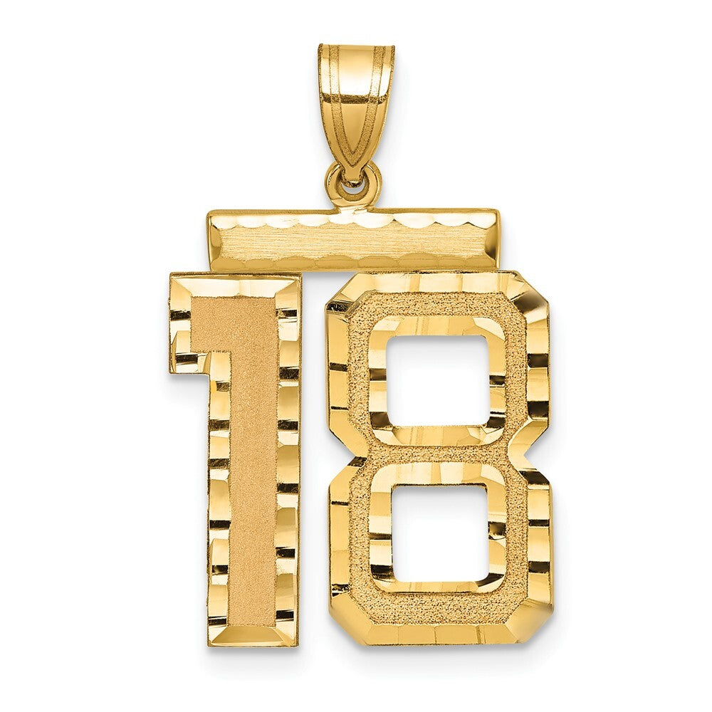 14k Yellow Gold Large Brushed Diamond-cut Number 18 Charm Pendant for Women