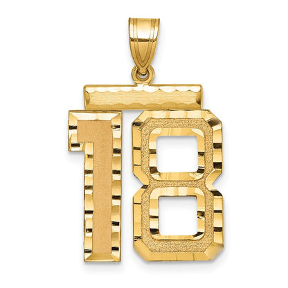 14k Yellow Gold Large Brushed Diamond-cut Number 18 Charm Pendant for Women