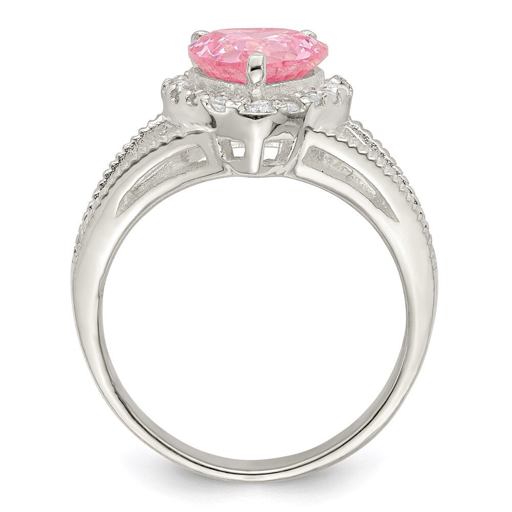 Sterling Silver Pink Cubic Zirconia Heart Ring Size 6