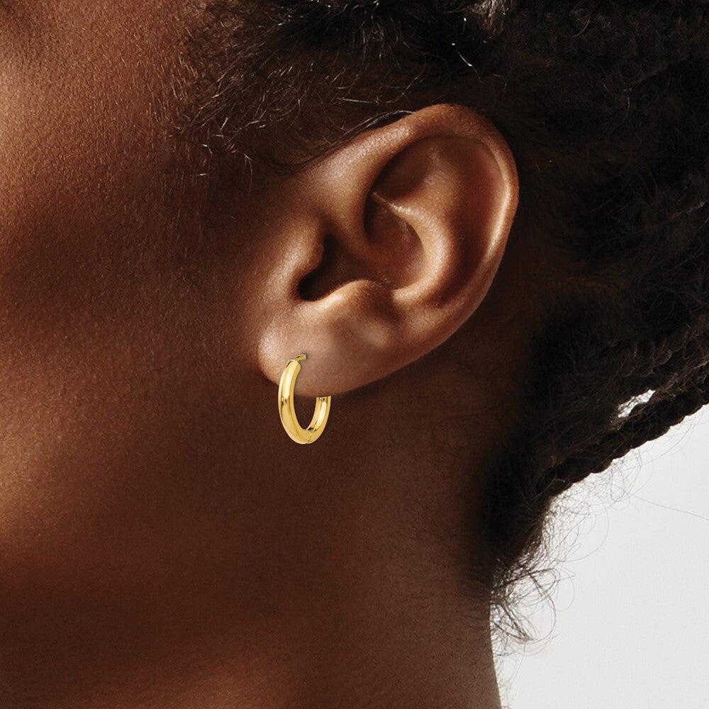 14k Yellow Gold Polished Hollow Hoop Earrings Gift for Women