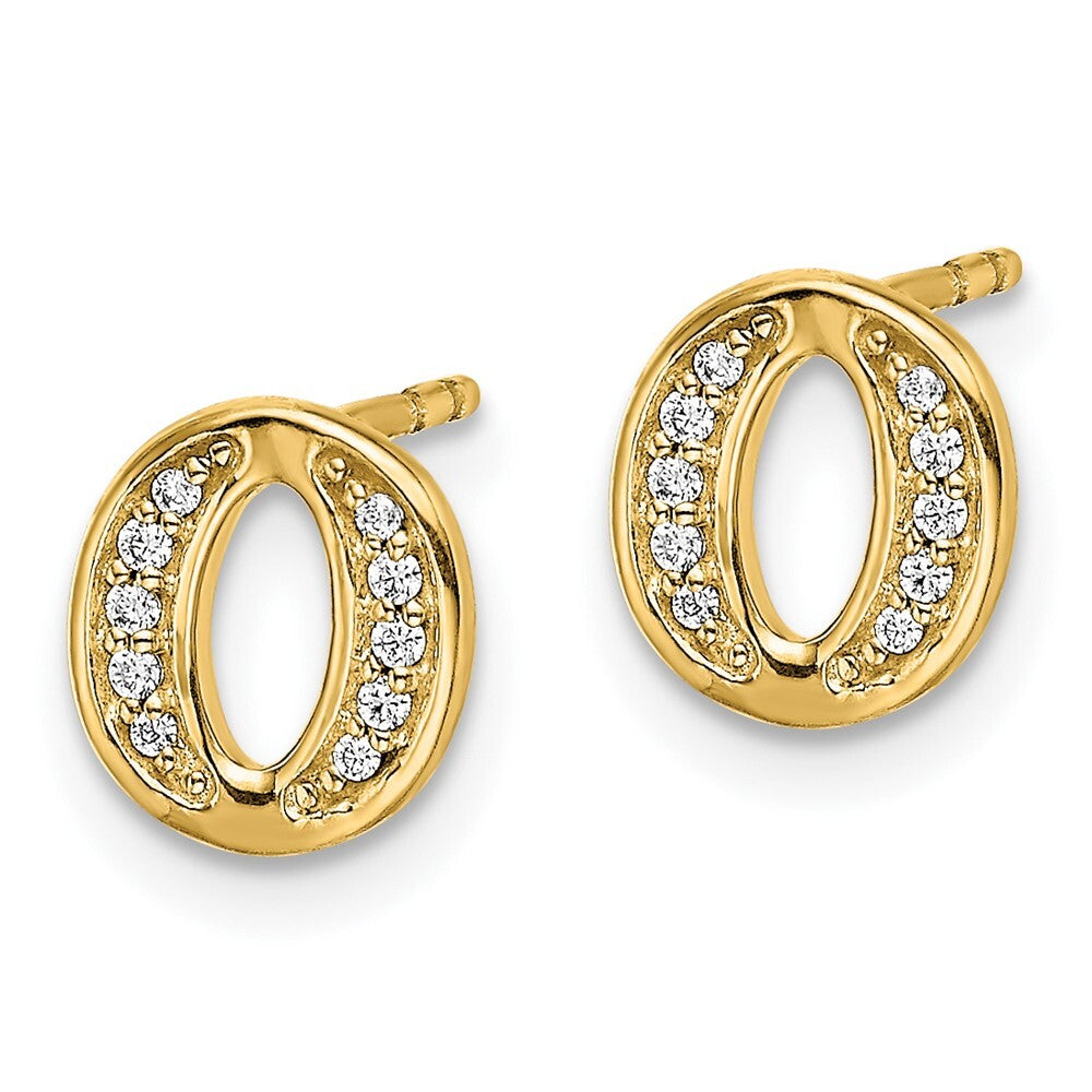 14k Yellow Gold Diamond Initial O Stud Earrings Gift for Women