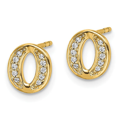 14k Yellow Gold Diamond Initial O Stud Earrings Gift for Women