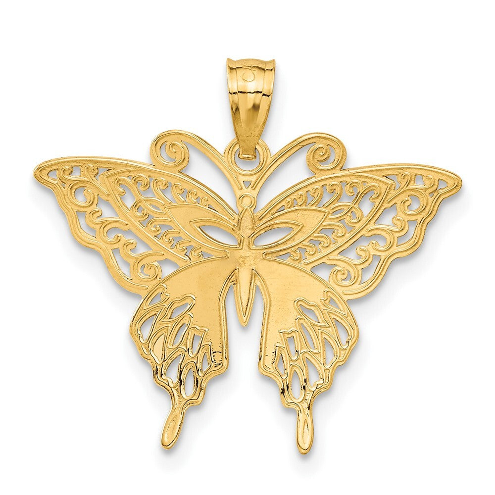 14k Yellow Gold Rhodium Fancy Butterfly Pendant for Women