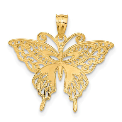 14k Yellow Gold Rhodium Fancy Butterfly Pendant for Women