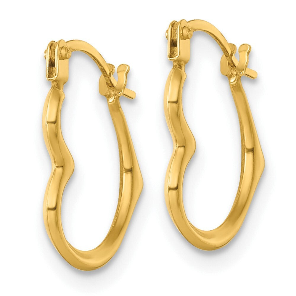 14k Yellow Gold Polished Heart Shape Hoop Earrings Gift for Women