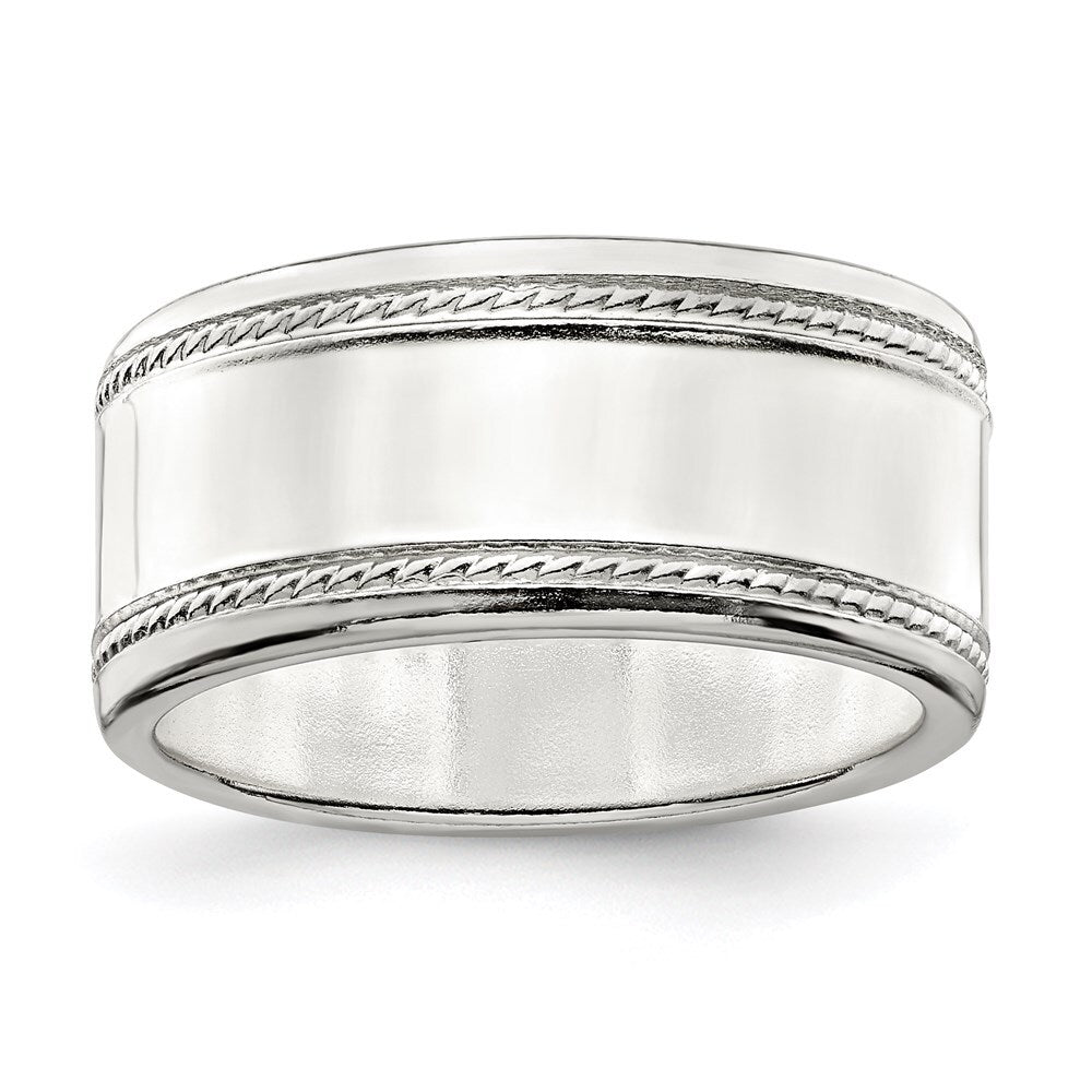 Sterling Silver 9.5mm Flat with Rope Edge Size 9 Band