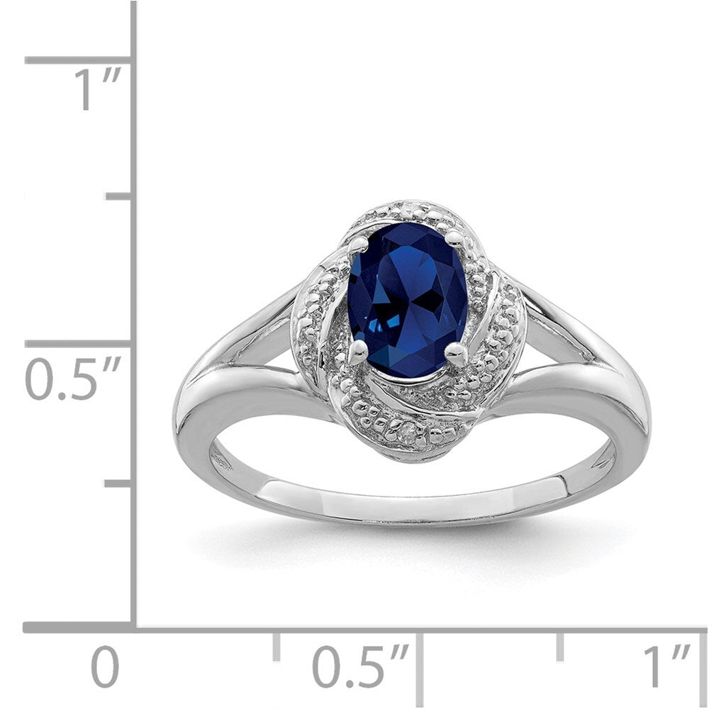 Sterling Silver Rhodium-plated Diamond & Created Sapphire Ring