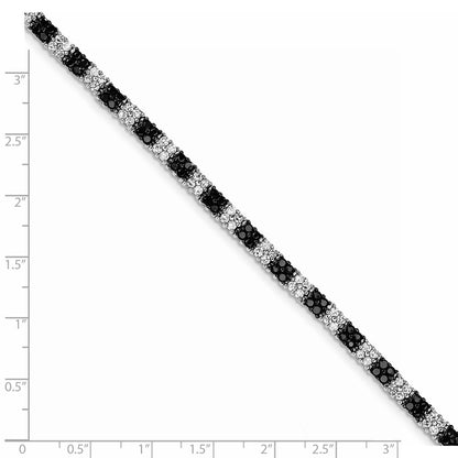 Sterling Silver Rhodium-plated 7in Black/White CZ Tennis Bracelet