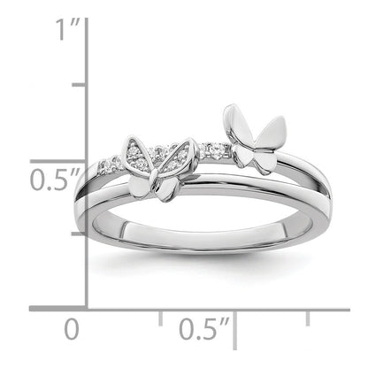 Sterling Silver Rhodium plated CZ Butterflies Ring Size 7