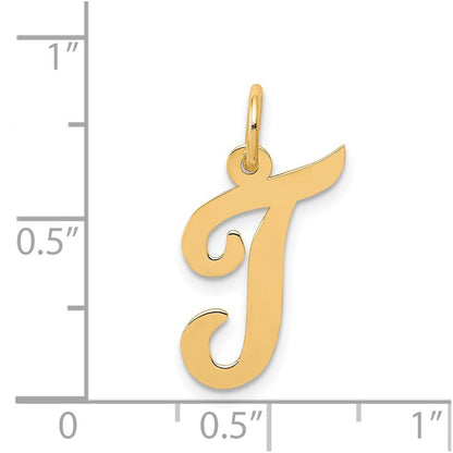 14k Yellow Gold Medium Script Letter T Initial Charm Pendant for Women