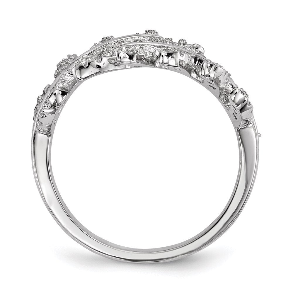 Sterling Silver Rhodium-plated Cubic Zirconia Leaf with Extender Ring Size 7