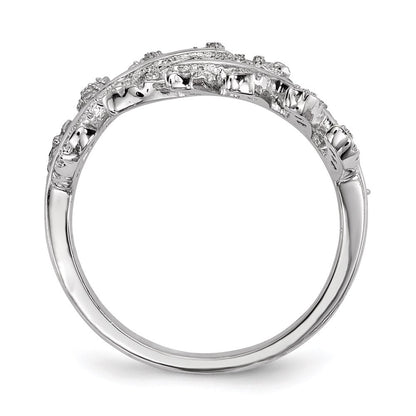 Sterling Silver Rhodium-plated Cubic Zirconia Leaf with Extender Ring Size 7