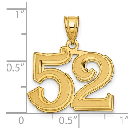 14k Yellow Gold Polished Etched Number 52 Pendant for Women