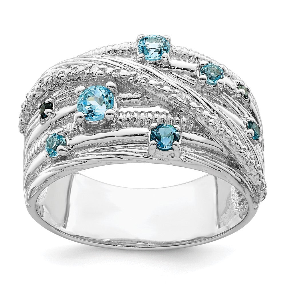 Sterling Silver Rhodium-plated London Blue Topaz and Diamond Ring Size 7