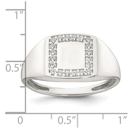 Sterling Silver Polished CZ Square Border Men's Signet Ring Size 11