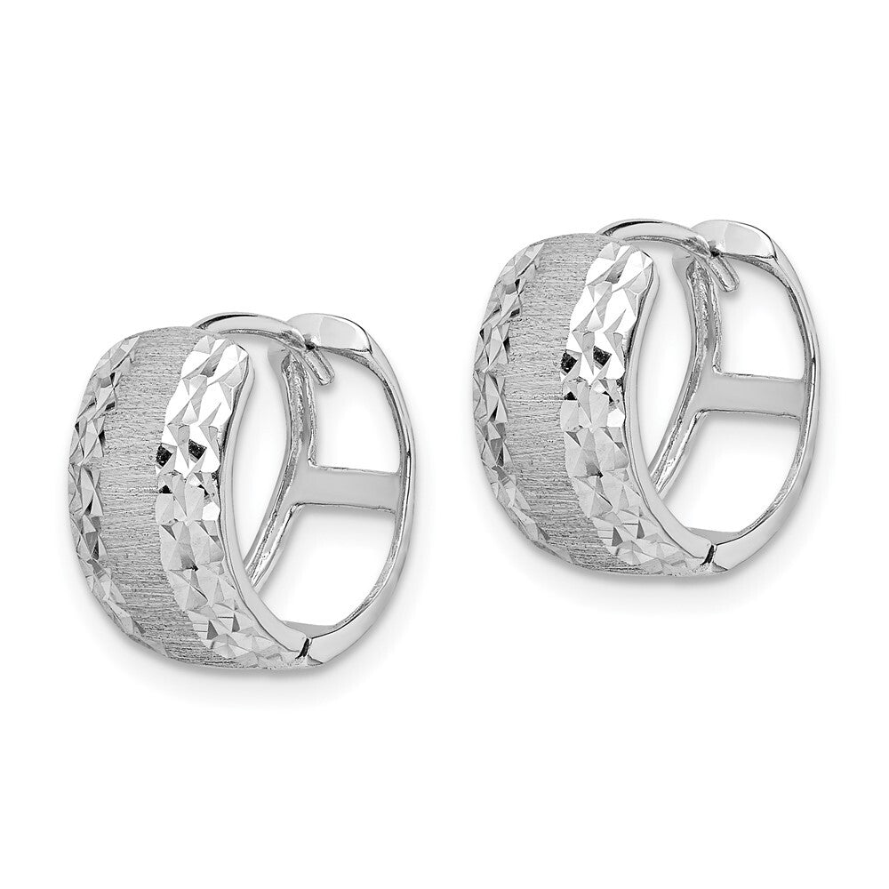 14K White Gold Diamond-Cut Textured Hoop Earrings