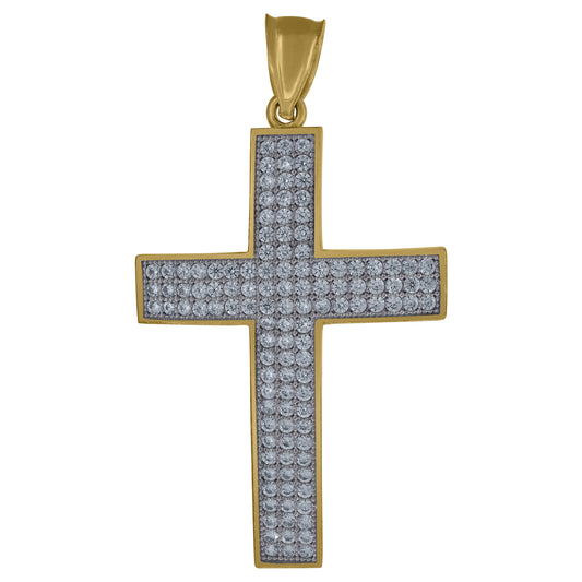 10kt Gold Two-Tone Cubic-Zirconia Cross Religious Charm Pendant