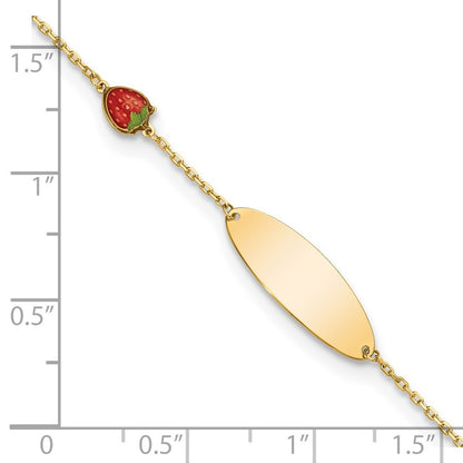 14k Yellow Gold Enameled Strawberry Baby ID 5.5in w/.5 in Ext Bracelet