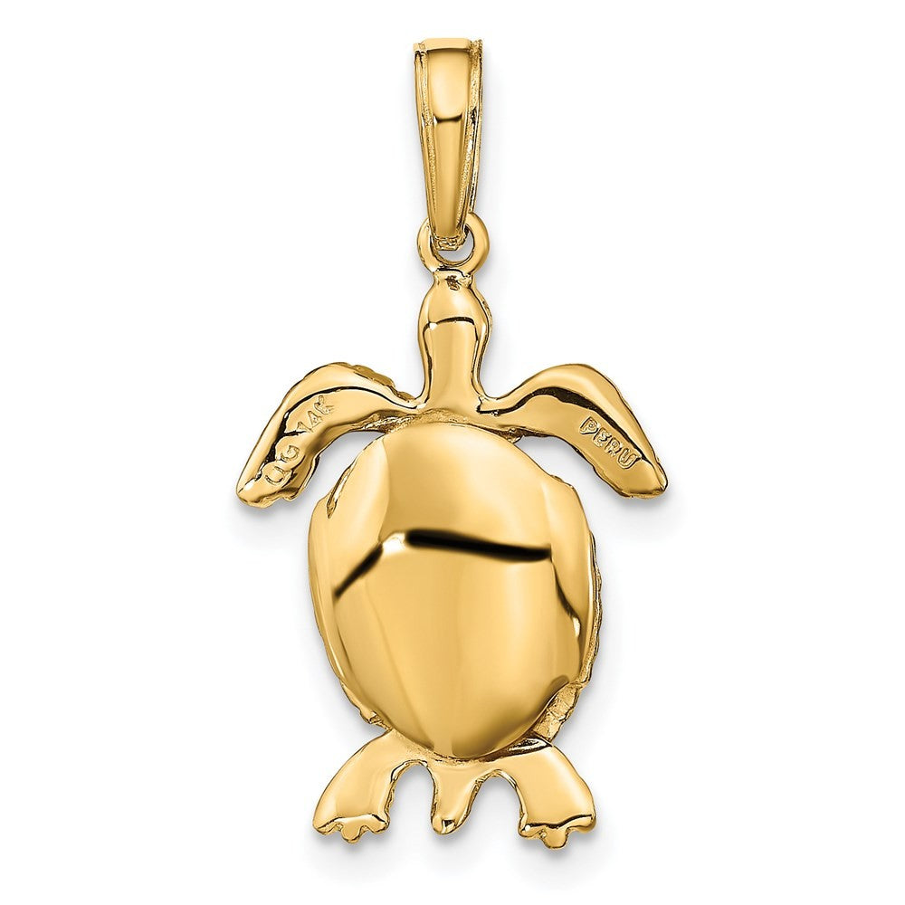 14k Yellow Gold Solid Polished 3-D Moveable Turtle Pendant