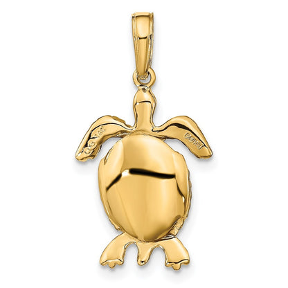 14k Yellow Gold Solid Polished 3-D Moveable Turtle Pendant
