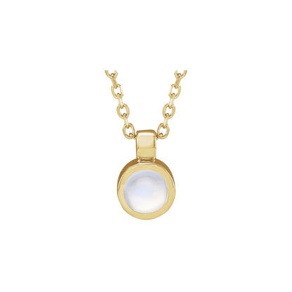 14k Yellow Gold Natural Rainbow Moonstone Bezel-Set Pendant Necklace 18"