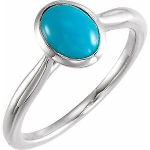 Sterling Silver 8x6 mm Natural Turquoise Cabochon Engagement Ring