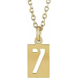 14k Yellow Gold Pierced Numeral 7 Dog Tag 16-18" Necklace