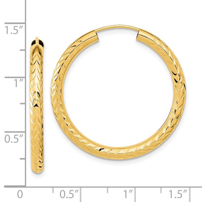 14k Yellow Gold Polished & Diamond-Cut Endless Hoop Earrings