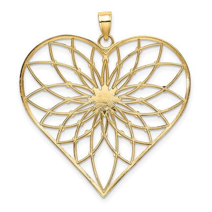 14k Yellow Gold with White Rhodium Diamond-cut Large Filigree Heart Pendant