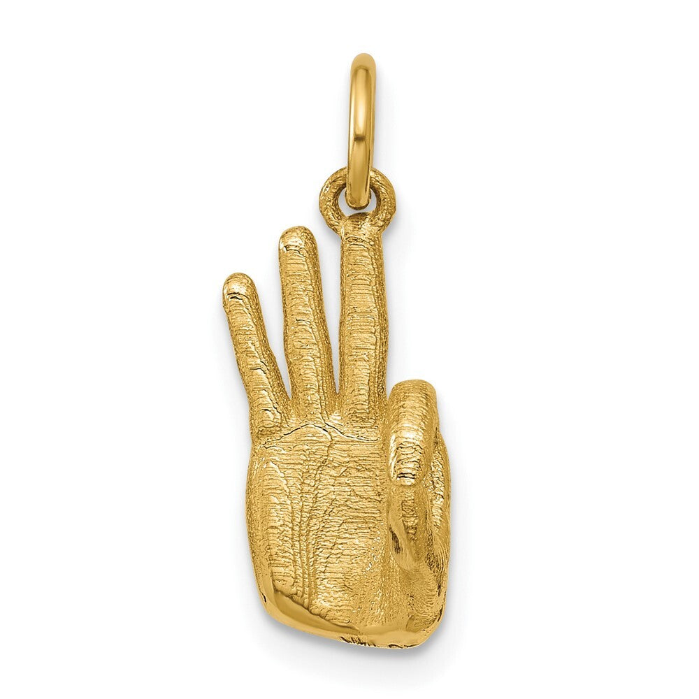 14k Yellow Gold American Sign Language Alphabet Fingerspelling Sign F Pendant