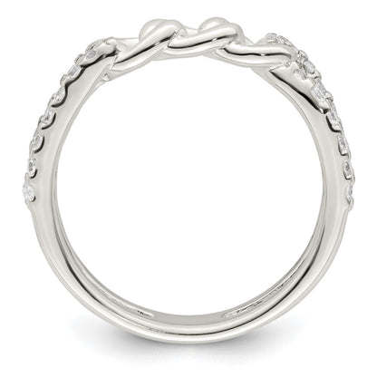 Sterling Silver Polished CZ Chain Detail Ring Size 6