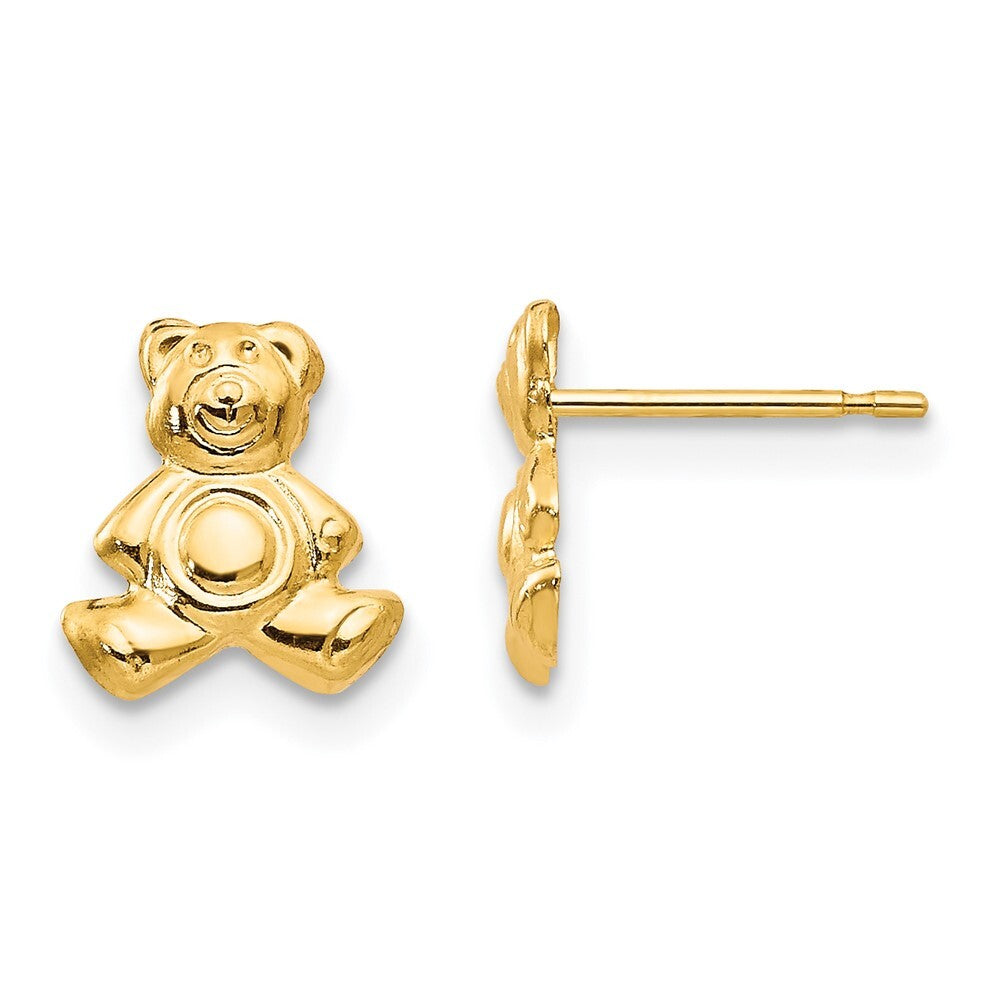 14k Yellow Gold Teddy Bear Stud Earrings Gift for Women