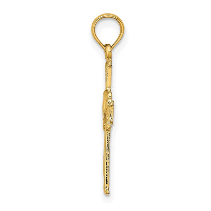 14k Yellow Gold Polished and Engraved Cross and Dove Charm