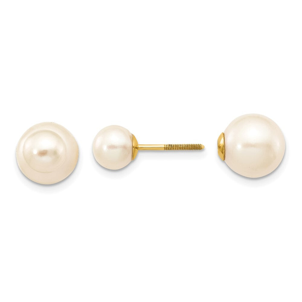 14k Yellow Gold 6-7mm and 9-10mm Freshwater Cultured Pearl Stud Earrings
