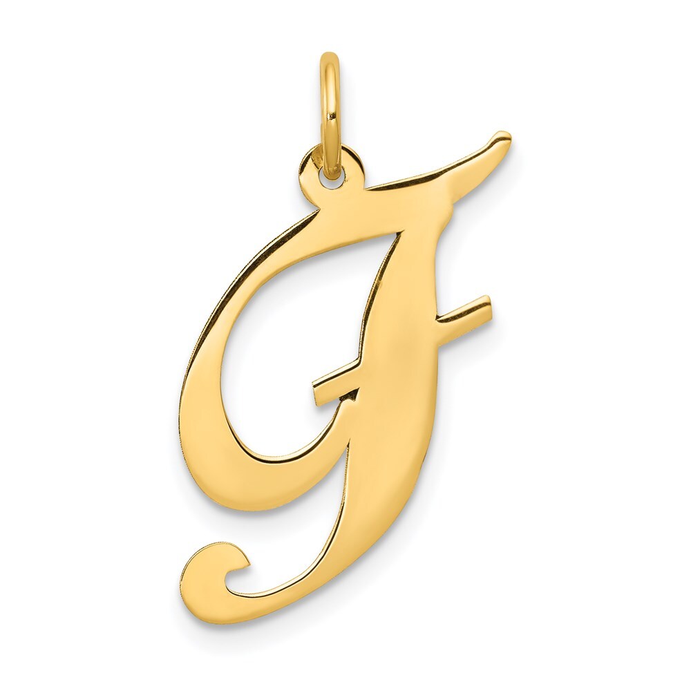 14k Yellow Gold Large Fancy Script Letter F Initial Charm Pendant for Women