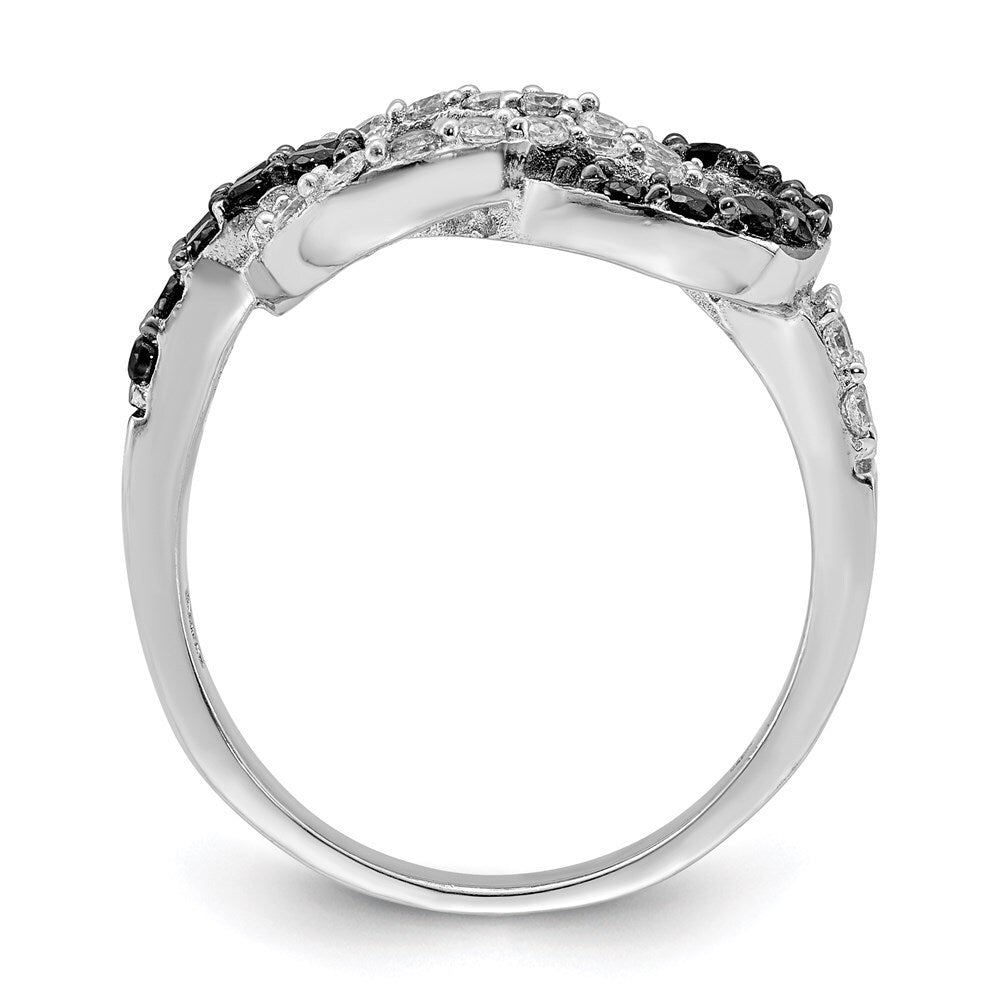 Sterling Silver Rhodium Black and Clear Cubic Zirconia Love Knot Ring Size 7