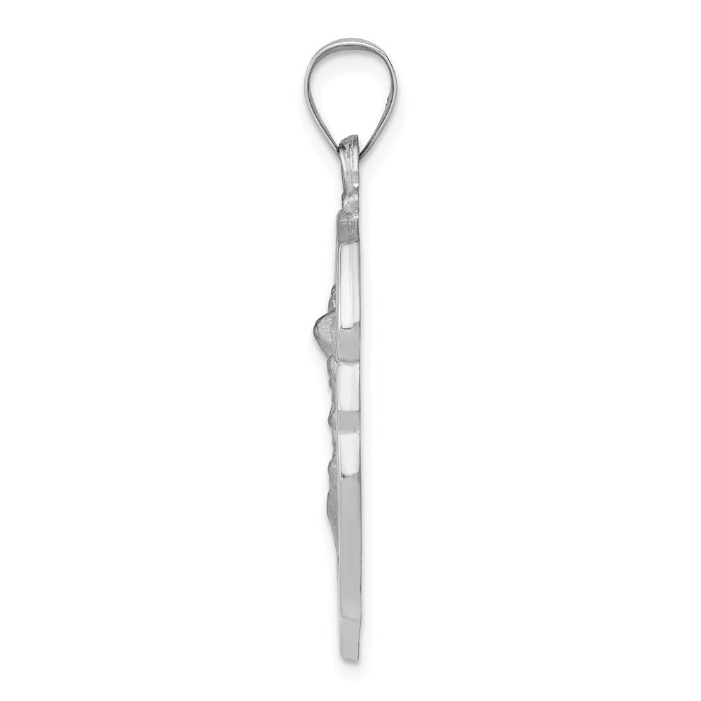 14K White Gold Polish Satin St Michael Badge Medal Hollow Pendant