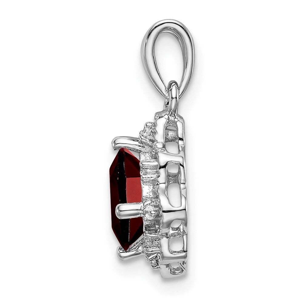 14k White Gold Garnet and Diamond Scalloped Pendant for Women