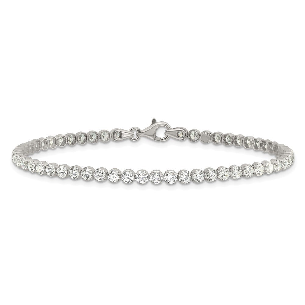 Sterling Silver Rhodium-plated 3 mm Round CZ 7.5in Tennis Bracelet