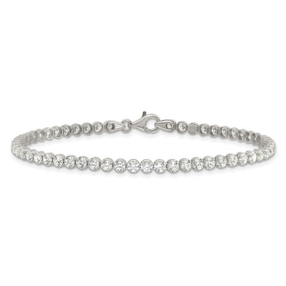 Sterling Silver Rhodium-plated 3 mm Round CZ 7.5in Tennis Bracelet