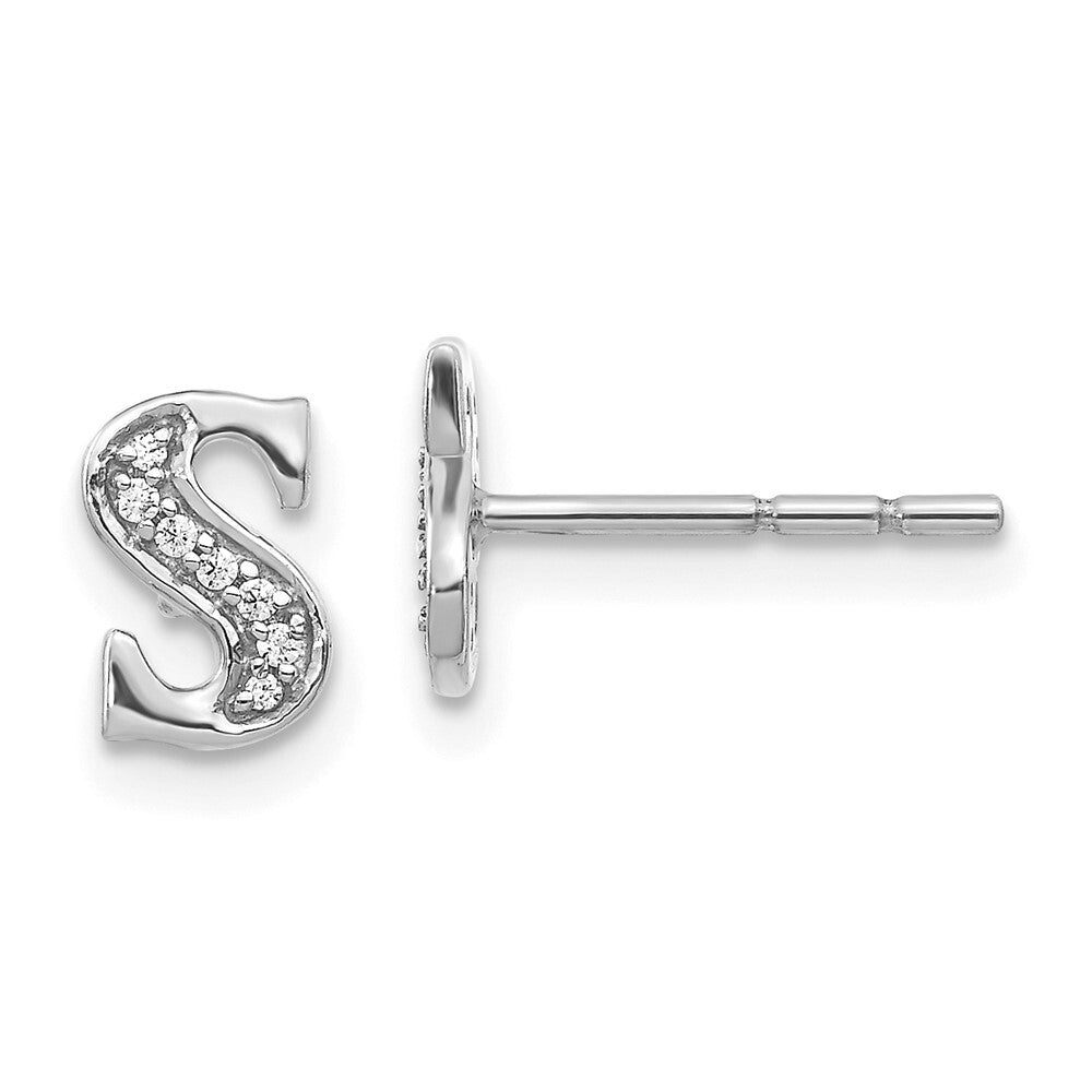 14k White Gold Diamond Initial S Stud Earrings Gift for Women