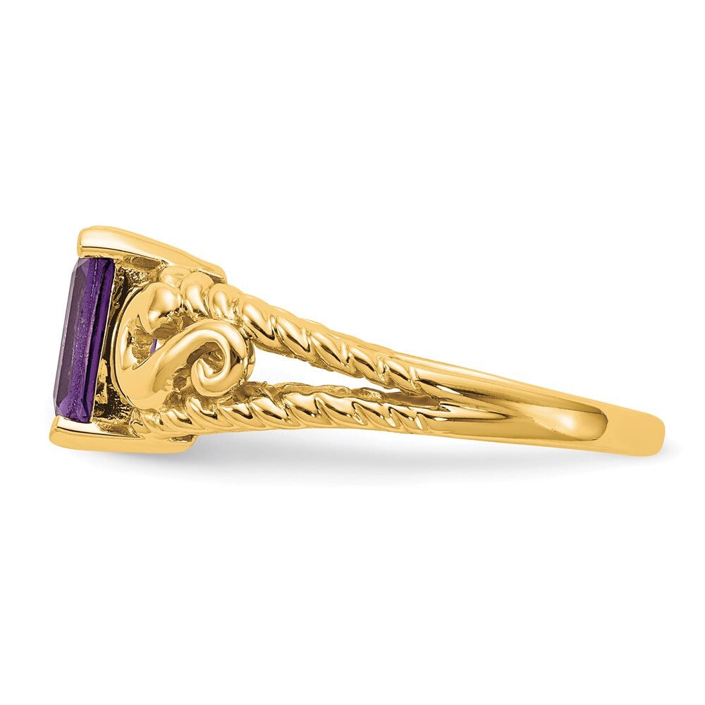 14K Yellow Gold 8x6mm Emerald Cut Amethyst ring
