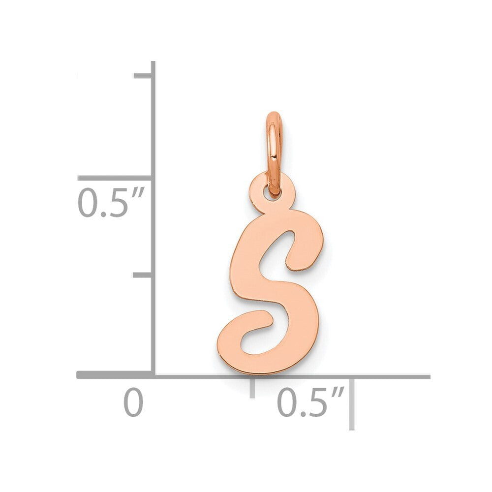 14k Rose Gold Small Script Letter S Initial Charm Pendant for Women