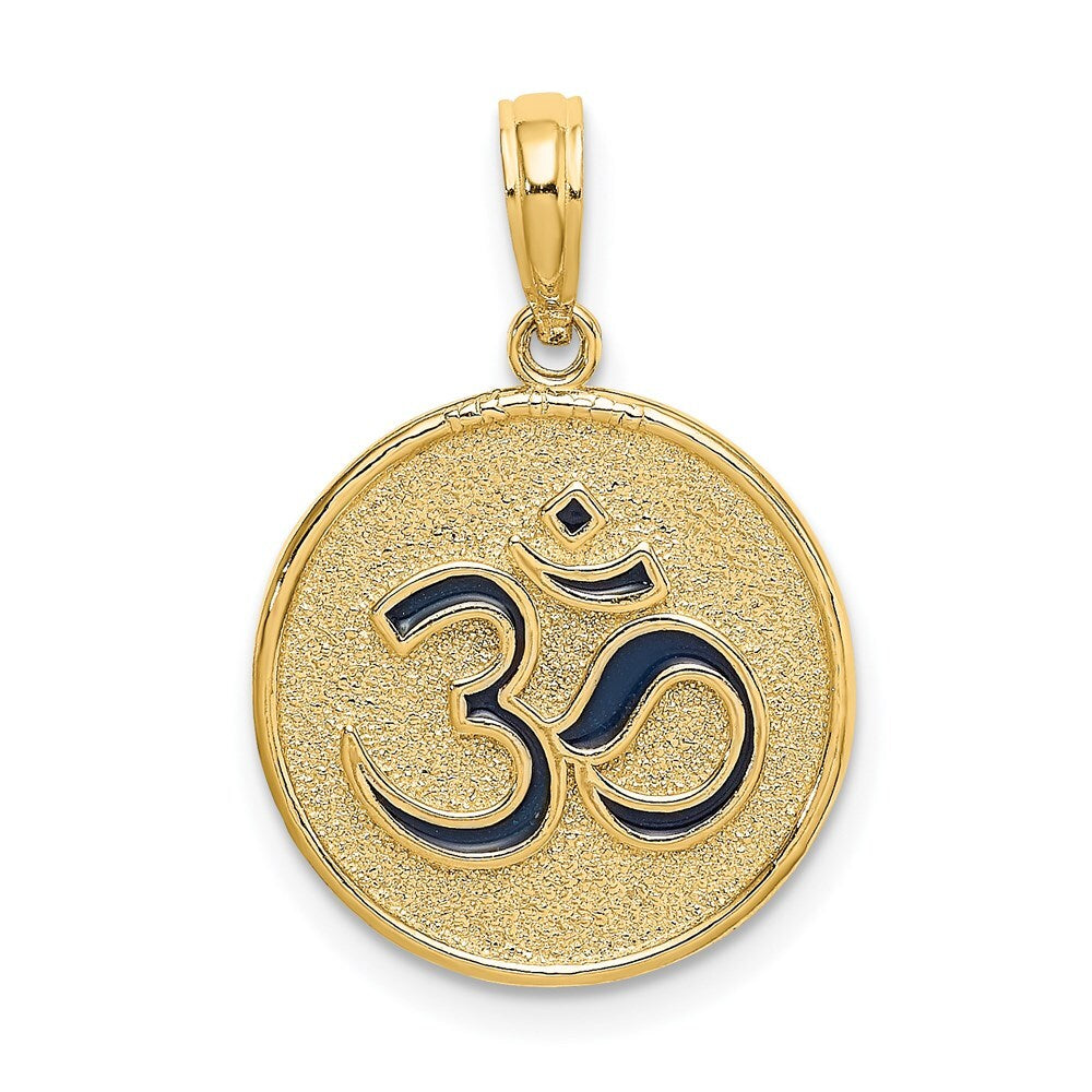14k Yellow Gold Enameled Om Lotus Flower on Reverse Charm Pendant for Women