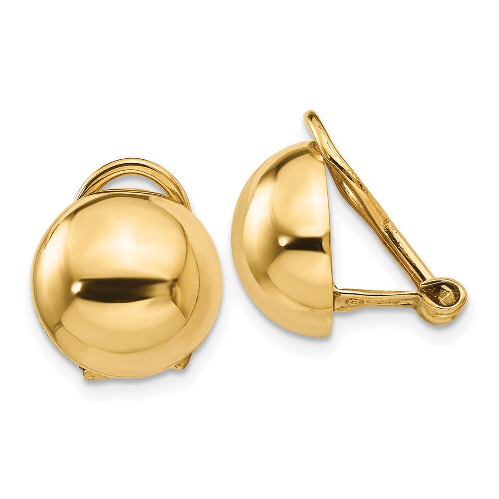 14k Yellow Gold Non-pierced Half Ball Omega Back Stud Earrings