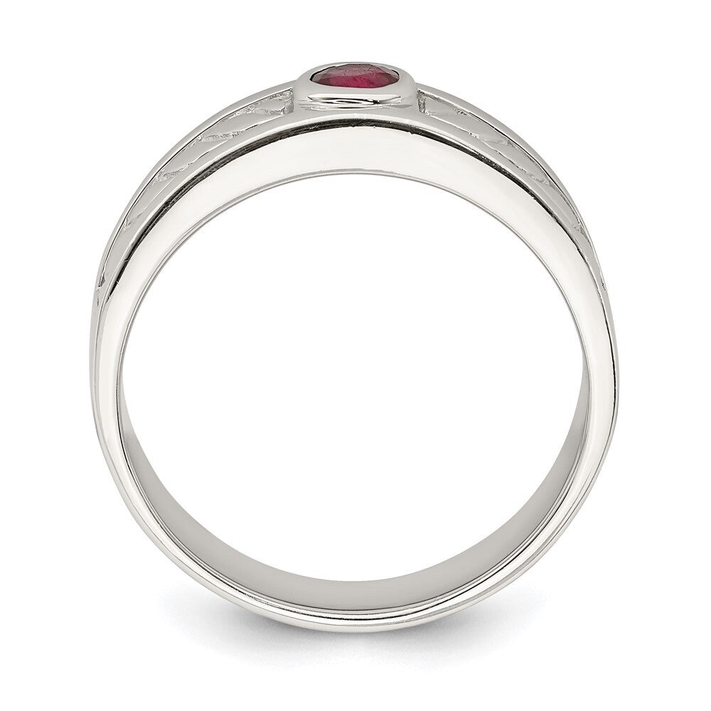 Sterling Silver Rhodium-plated Men's Ruby Ring Size 10