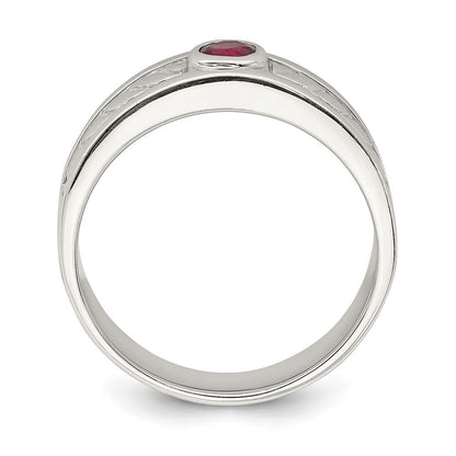 Sterling Silver Rhodium-plated Men's Ruby Ring Size 10