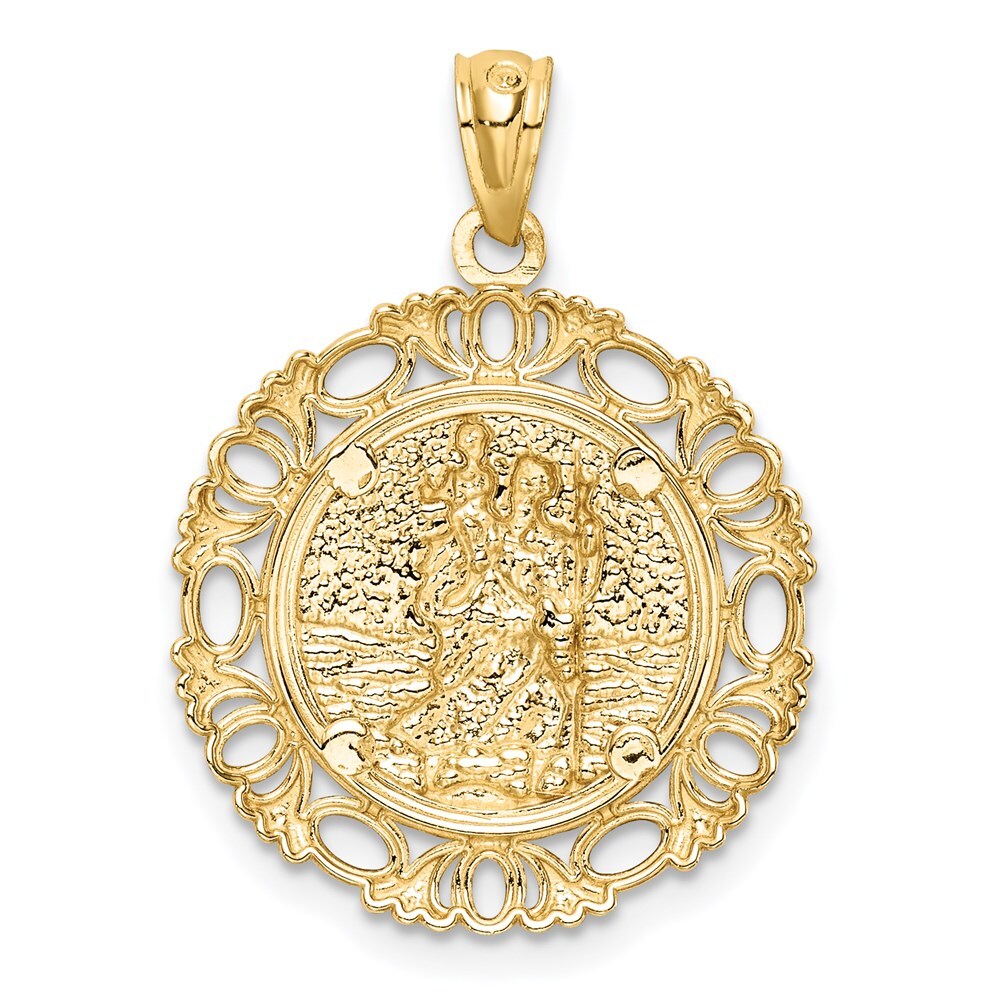14k Yellow Gold  Rhodium St. Christopher Medal Pendant for Women