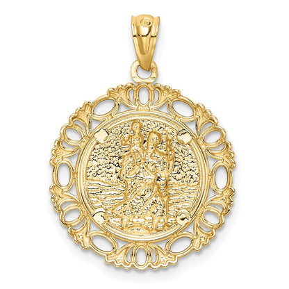 14k Yellow Gold  Rhodium St. Christopher Medal Pendant for Women